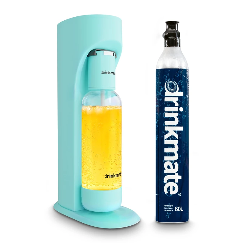 DrinkMate OmniFizz Sparkling Beverage Maker with 1L Bottle and 60L CO2 Cylinder, carbonates Any Cold Drink (Arctic Blue) (410-08-14Z)