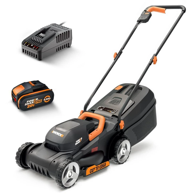 WORX Cordless lawn mower 20V WG730E, up to 200 m² on a charge, diameter 30 cm, cuts edges, ergonomic handles, 3 positions, 30 L tray, delivered with a 4Ah battery and charger