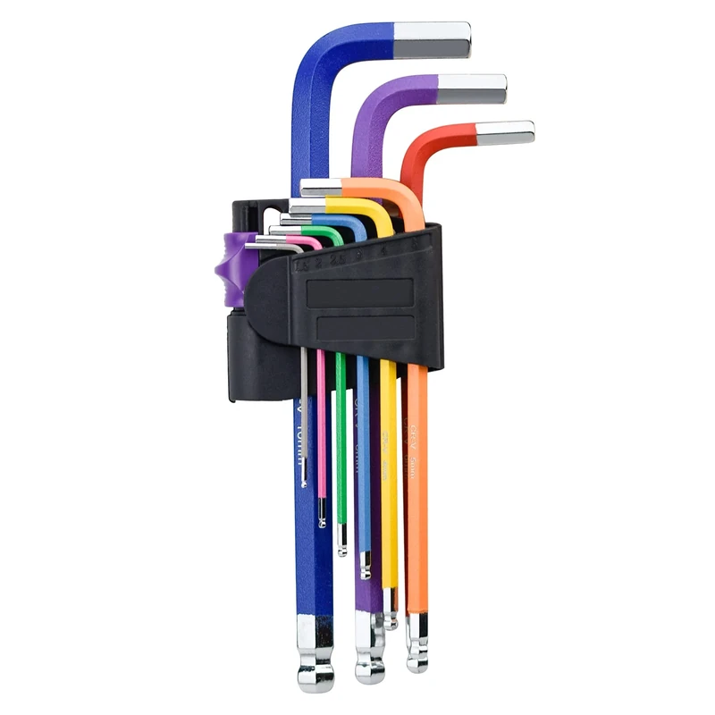 BOFUS 9PC Allen Key Set Professional Hex Wrench Ball End Allen Key Set with Colour Coding Sizes(1.5mm-10mm) for Furniture Assembly, Bike/Scooters Maintenance, Household DIY, Multicolour