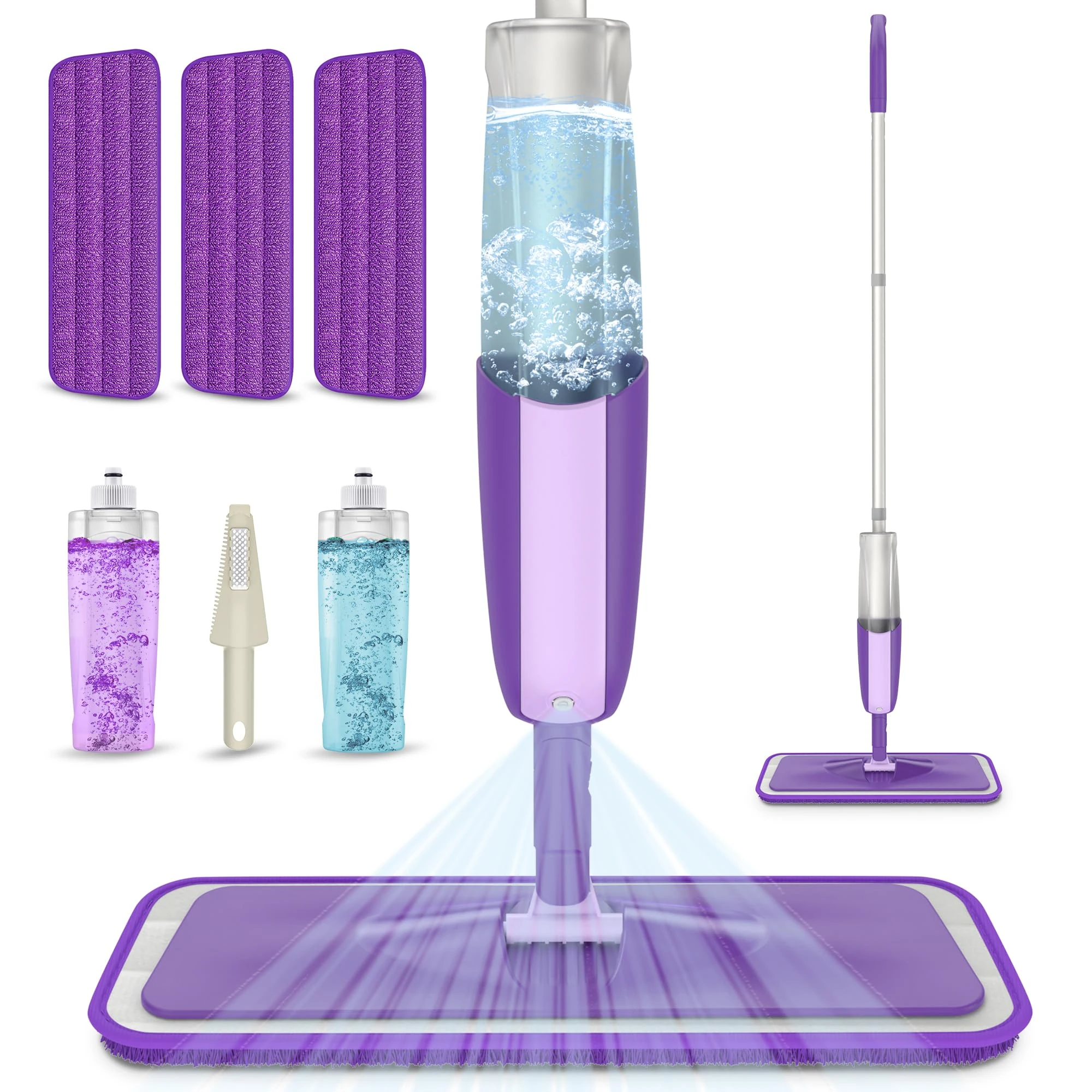 Spray Mop for Floor Cleaning - MEXERRIS Wet Dry Kitchen Floor Cleaning Mop with 2 Refillable Bottles 3 Reusable Microfibre Pads - 360°Rotatable Hardwood Mop for Laminate Wood Tiles Hardwood Floors