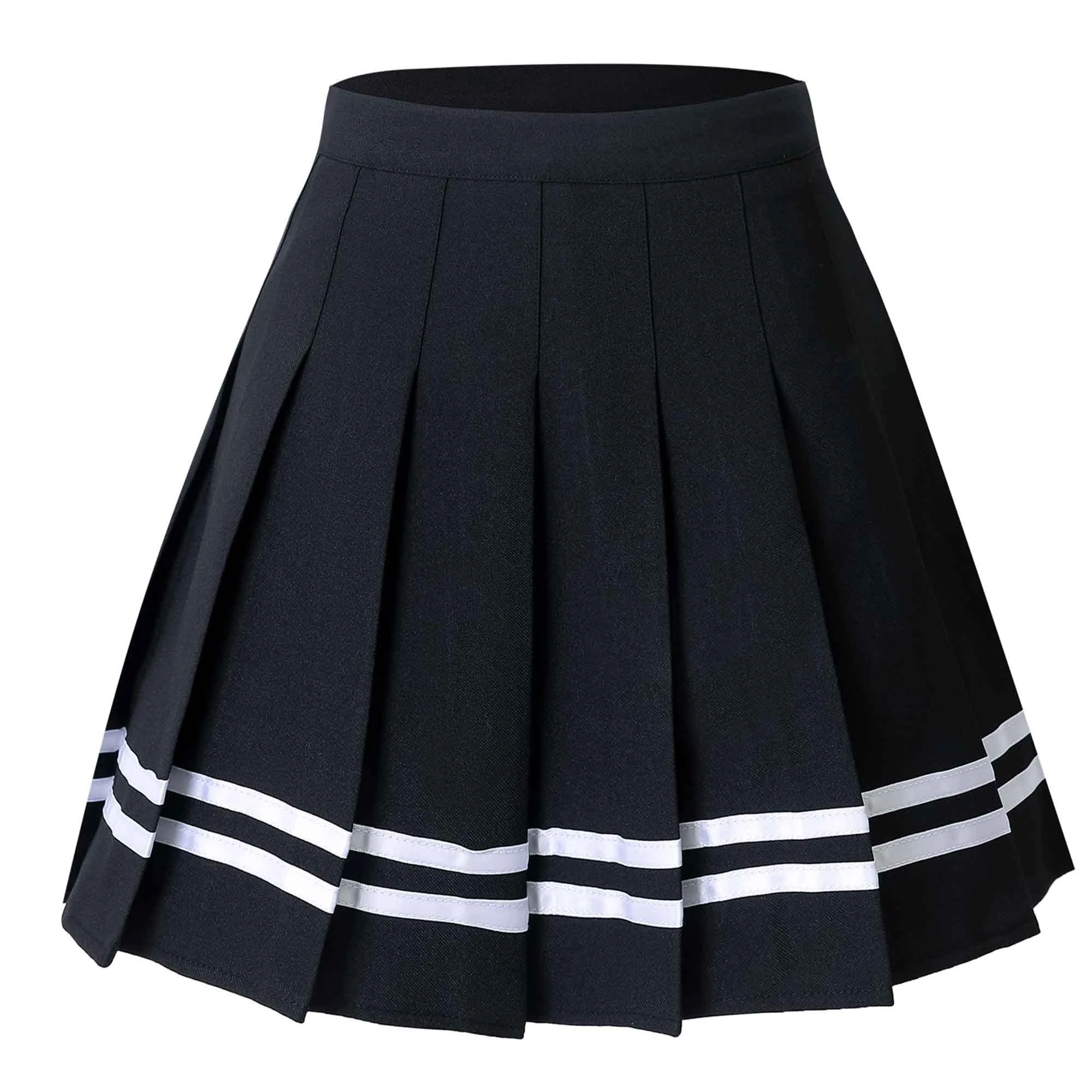 Hoerev Women Girls Short High Waist Pleated Skater Tennis School Skirt,10,L