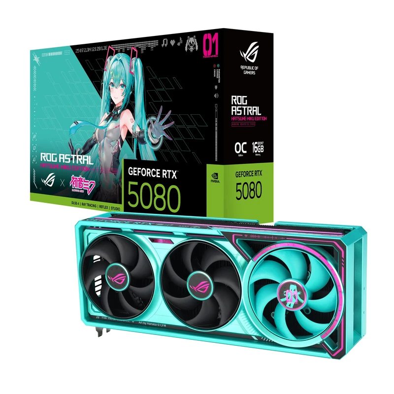 ASUS ROG Astral GeForce RTX 5080 16GB GDDR7 OC Hatsune Miku Edition Edition Gaming Graphics Card (PCIe 5.0, HDMI, Display 2.1, 3.8 Slot, 4 Axial Fans, Thermal Pad GPU)