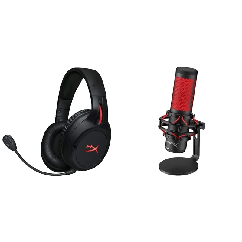 HyperX Cloud Flight – Wireless Gaming Headset QuadCast – Standalone Microphone for streamers, content creators and gamers PC, PS4, and Mac