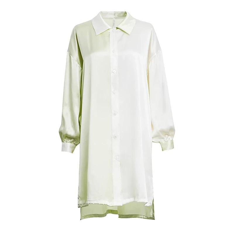 Joyunii women's nightgown silk nightgowns long sleeve nightwear 19MM silk short night dress sleep shirt button placket negligee sleepwear