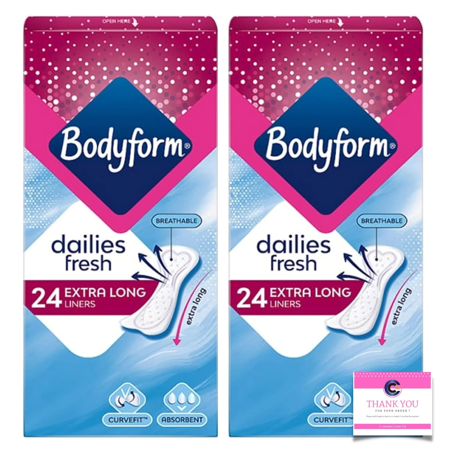Multiple Bodyform Extra Long Panty Liners, 24 Count (Pack of 2)