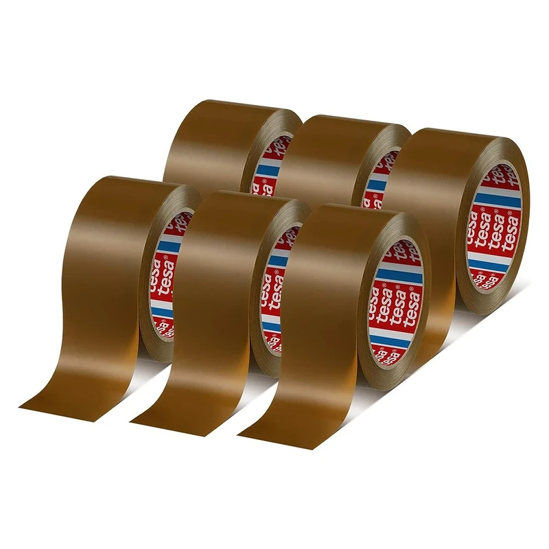 tesa tesapack 4124 PVC Parcel Tape in Pack of 6 - Premium Adhesive Tape for Packaging Parcels and Boxes - Brown - 6 Rolls Each 66 m x 50 mm