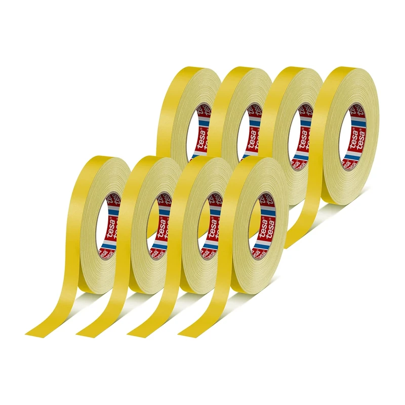 tesa 04651-00519-00 Tesaband 4651 Premium Fabric Tape in Pack of 8 Versatile Tape for Indoor Applications Can be Written On and Weatherproof, Yellow, 8 Rolls Each 50 m x 19 mm, 8 x 50