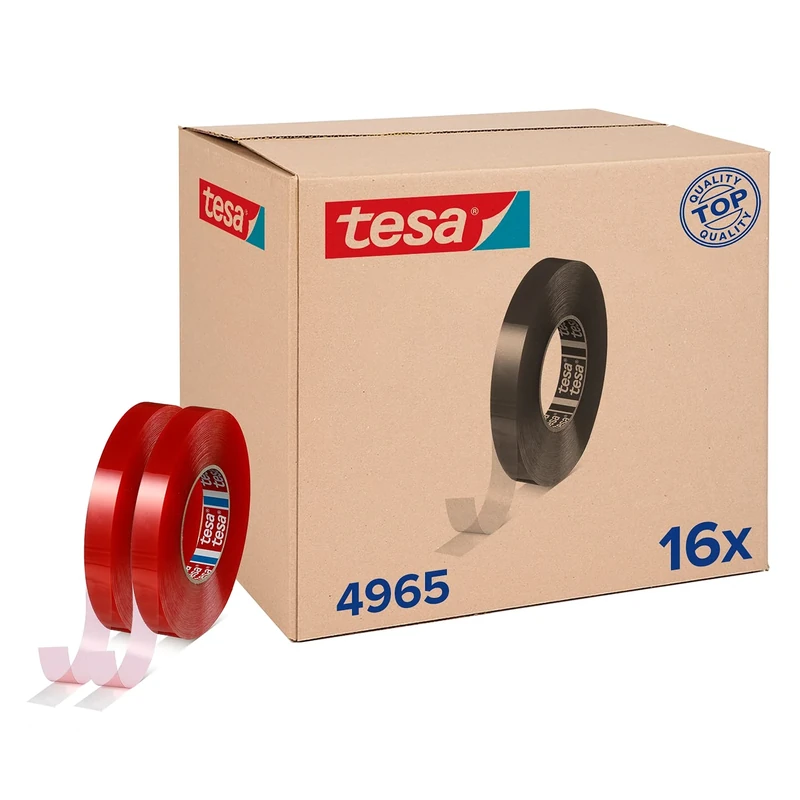 tesa Tesafix 04965-00008-00 Mounting Tape in Pack of 16 Strong Double-Sided PVC Adhesive Tape, Ideal for Industrial Mounting Transparent 16 Rolls Each 50 15 mm, Transparent, 16 x 50 m x 19 mm