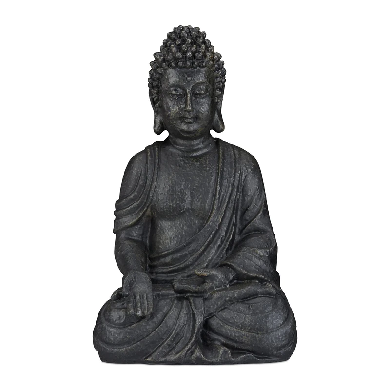 Relaxdays Buddha Figurine Sitting, 40 cm High, Feng Shui Decoration, Weatherproof & Frost-Proof, Large Garden Ornament, White, Polyresin, Pack of 1