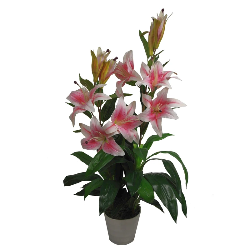 Leaf Design UK Realistic Artificial Flower Plant Tree, Pink Lily, 90cm