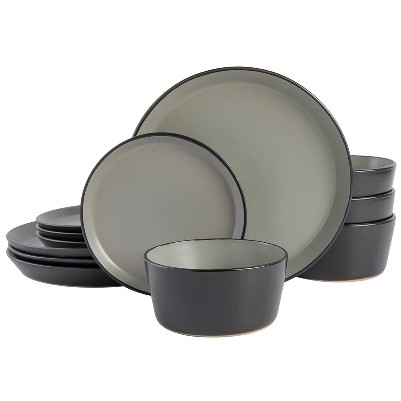 Gibson Soho Lounge Sofia Coupe Dinnerware Set, Service for 4 (12pcs), Grey