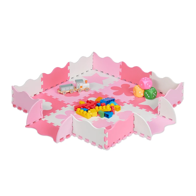 Relaxdays 34-Piece Jigsaw Playmat, Eva, Non-toxic, Interlocking Foam Mats, Soft Play, Indoor Playtime, Pink/White, PE, PEVA