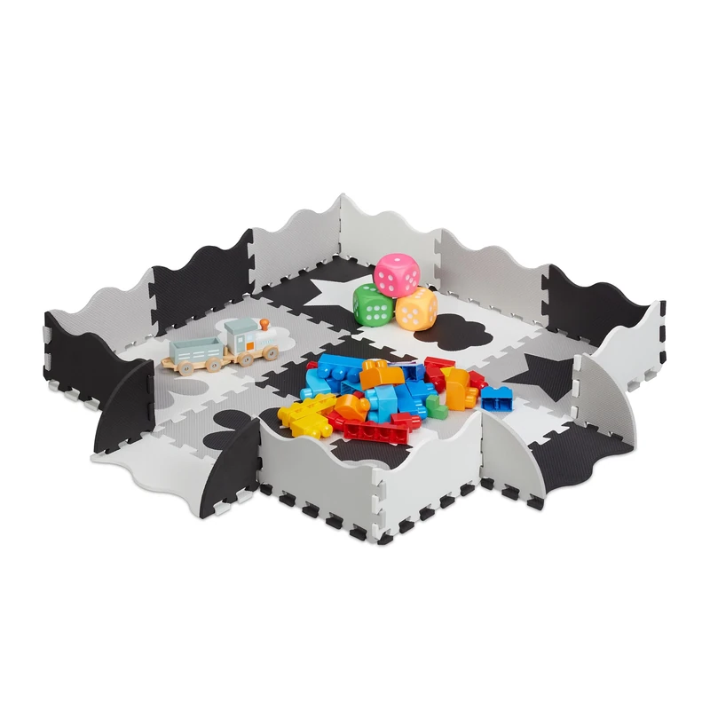 Relaxdays 34-Piece Jigsaw Playmat, Eva, Non-Toxic, Interlocking Foam Mats, Soft Play, Indoor Playtime, Grey/White, 1x31.5x31.5cm