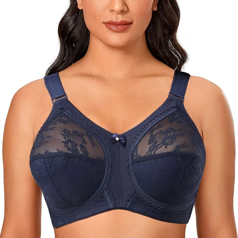 Ayigedu Ladies Plus Size Bra Minimiser Full Coverage Firm Hold Non Padded No Wired 52F Blue