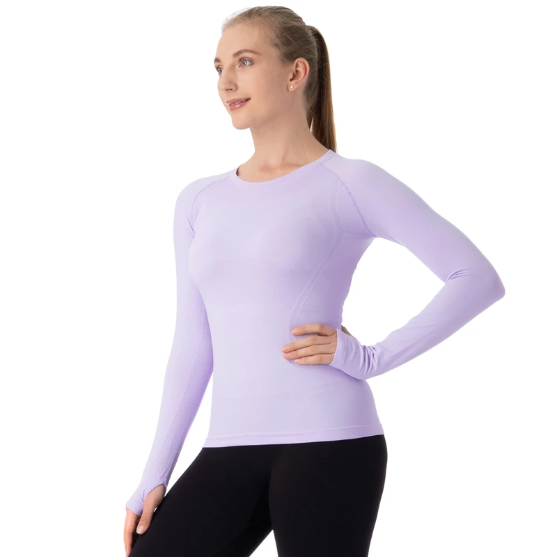 MathCat Seamless Workout Shirts for Women Long Sleeve Yoga Tops Sports Running Shirt Breathable Athletic Top Slim Fit, Y Purple, M - Image 1