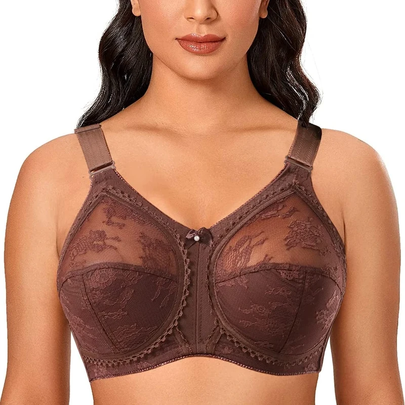 Ayigedu Ladies Plus Size Bra Minimiser Full Coverage Firm Hold Non Padded No Wired 52F Brown