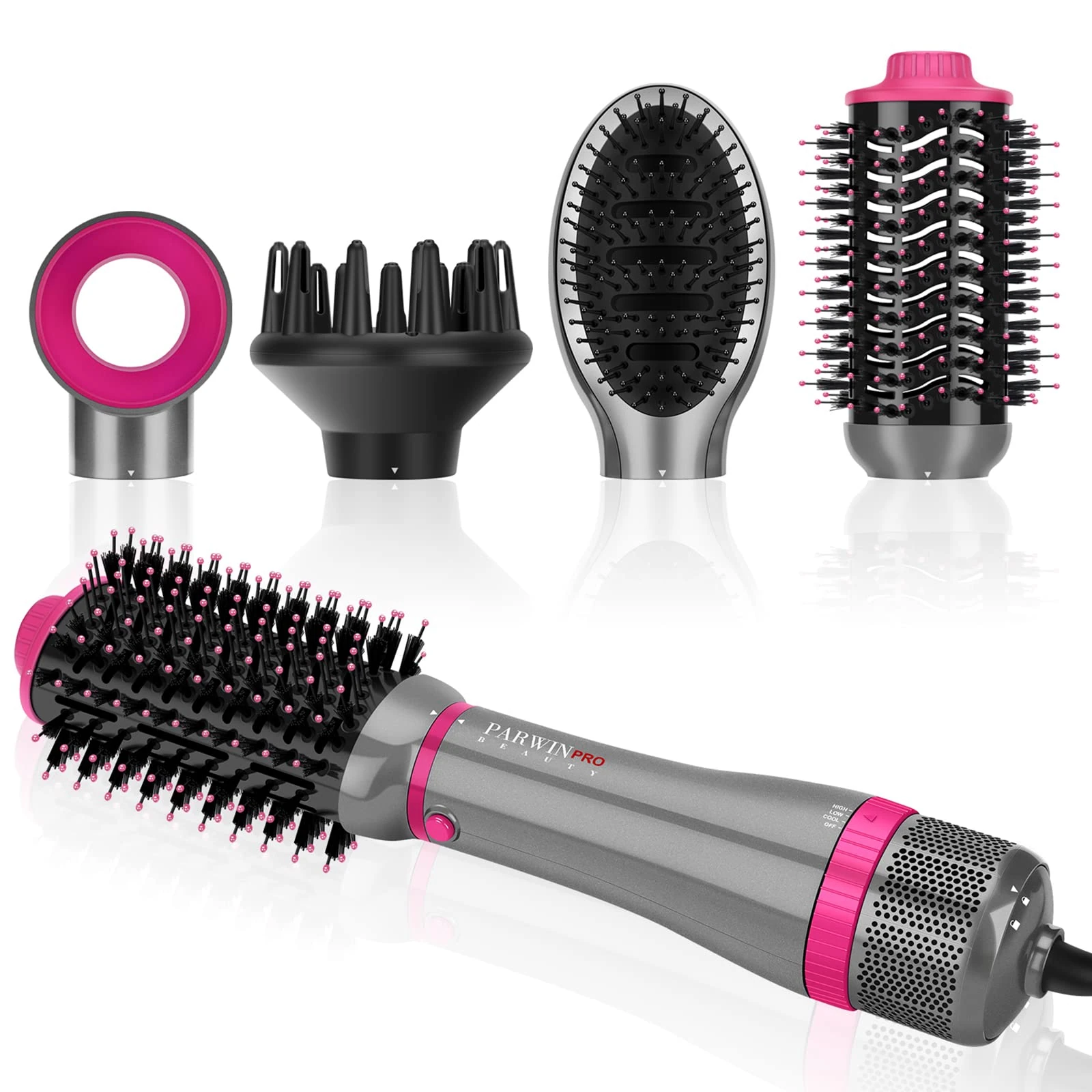 4 in 1 Hair Dryer Brush Set, Multi Air Styler with 4 Attachments as Hairdryer, Hot Air Brush, Hair Diffuser, Hot Brush for Hair Styling, Ionic Care Frizz-Free, Gray