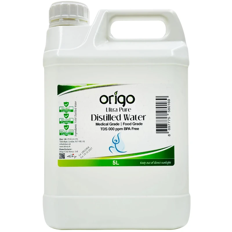 Origo Distilled Water - 100% Ultra Pure Water 5L | Advanced Purification Technology, Ultra Pure Water for Battery, Steam Iron and General Everyday Use!