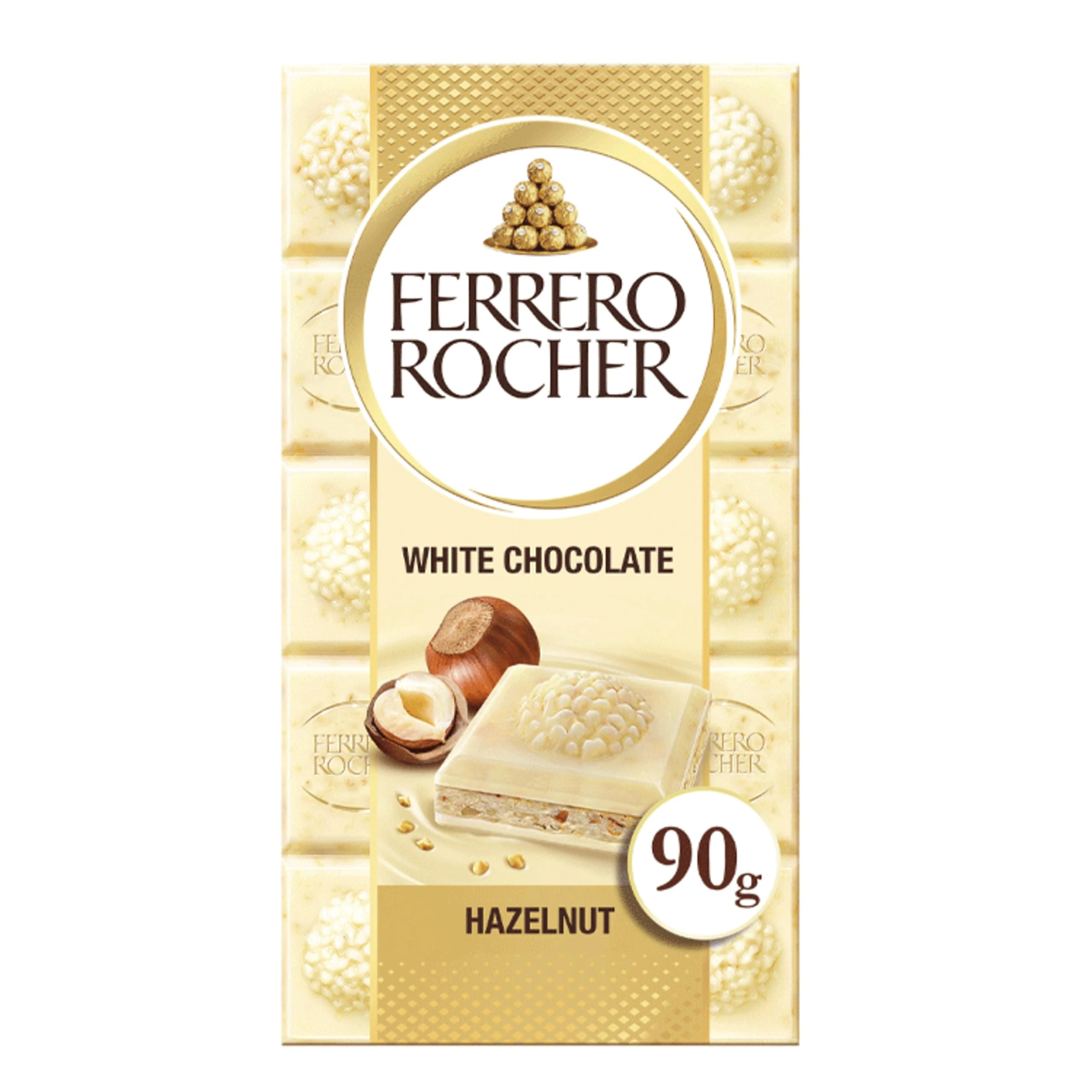 Ferrero Rocher White Chocolate Bar, Movie Night Snacks, Chocolate Gift with Crunchy Whole Hazelnut and Cocoa Filling, 90g