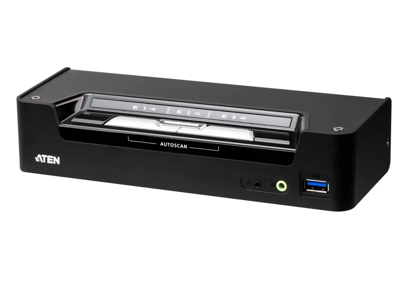 ATEN 3-Port USB-C True 4K DisplayPort Hybrid KVM Switch - Black, Push Button, Manual Operation