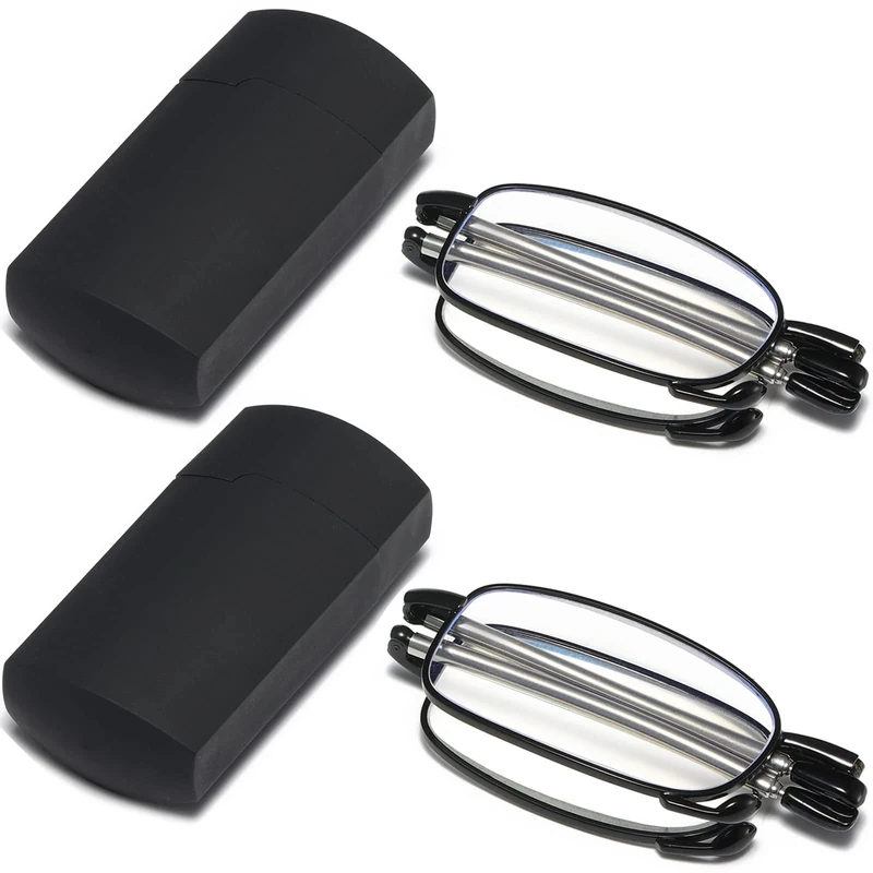Fsread Folding Reading Glasses Compact Small Portable Blue Light Blocking Reader Spring Hinge Black 2 Pair +1.0