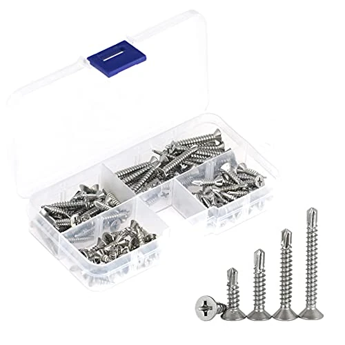 100 PCS Stainless Steel Self Drilling Screws,Self Tapping Screws for Metal (100 PCS, Flat Head M4.2)