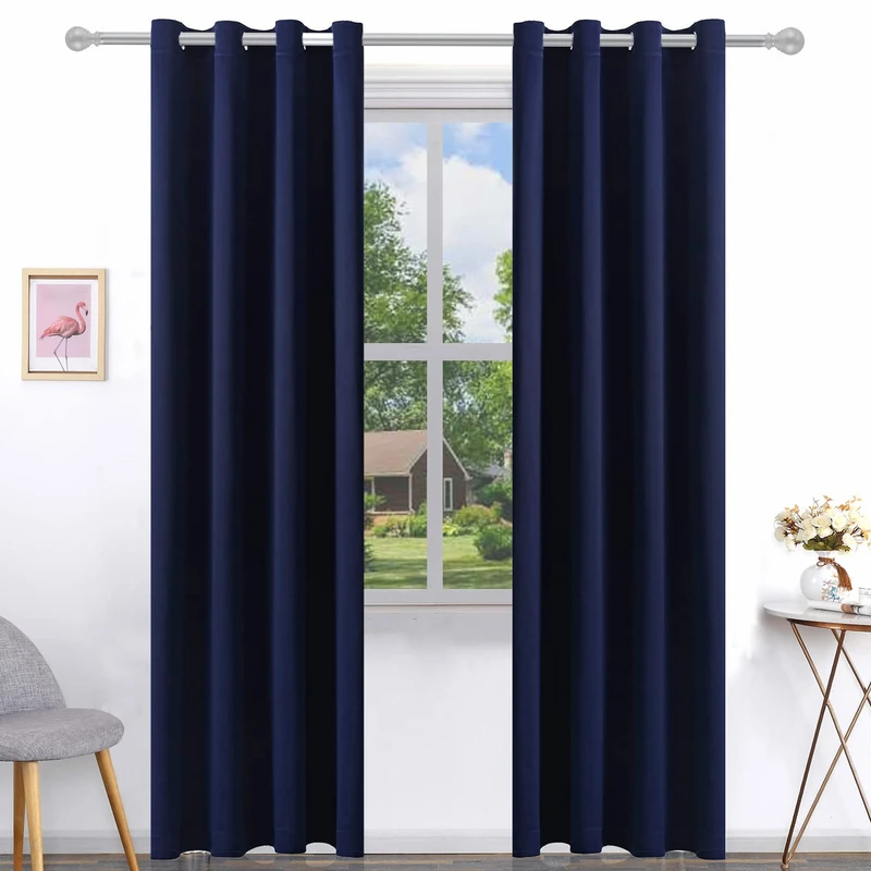 Pickluc Deep Navy Blackout Curtains 108 Inch Length 2 Panel Set, Solid Grommet Drapes for Bedroom or Living Room, Light Blocking and Thermal Insulated, 52W x 108L