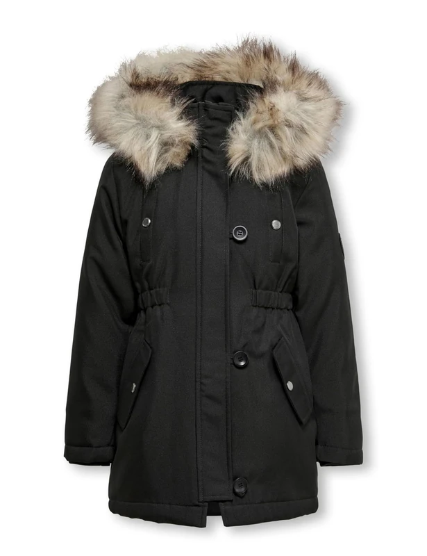 KIDS ONLY Girl's Only Girl Parka Lang 140Black Coat, Black/Detail:FUR LIGHT GREY, 140