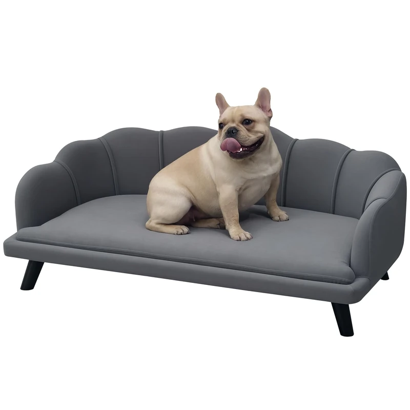 PawHut Dog Sofa for Medium, Large Dogs, Shell Shaped Pet Couch Bed w/Legs, Cushion, Washable Cover - Grey
