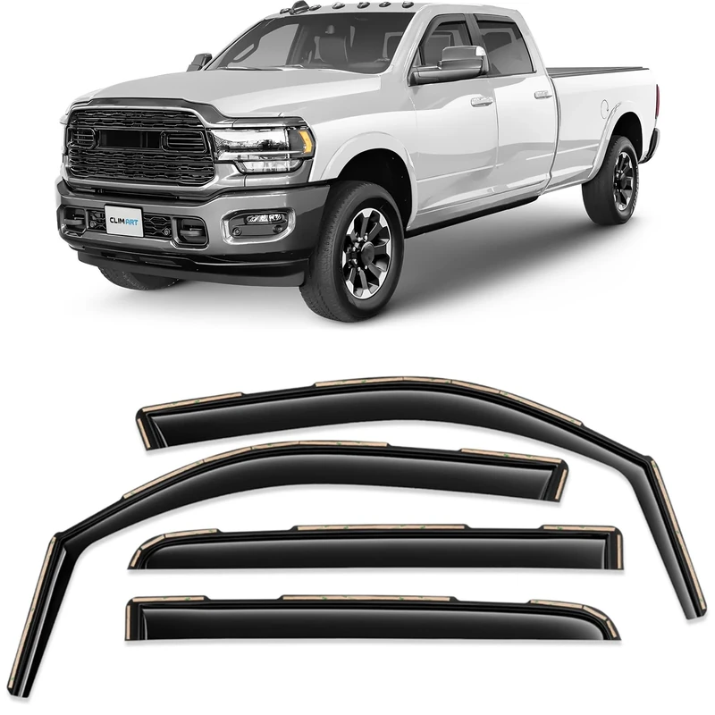CLIM ART in-Channel Incredibly Durable Rain Guards for Dodge RAM 2500 3500 2019-2023 Crew Cab, Original Window Deflectors, Vent Deflector, Vent Window Visors, Dark Smoke Truck Accessories, 4pcs-