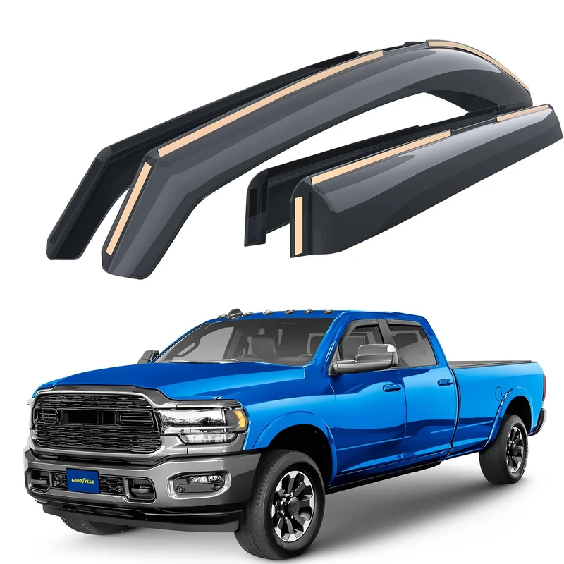 Goodyear Shatterproof in-Channel Window Deflectors for Trucks Dodge RAM 2500 3500 2019-2024 Crew Cab, Rain Guards, Window Visors for Cars, Vent Deflector, Truck Accessories, 4 pcs- GY003404LPv