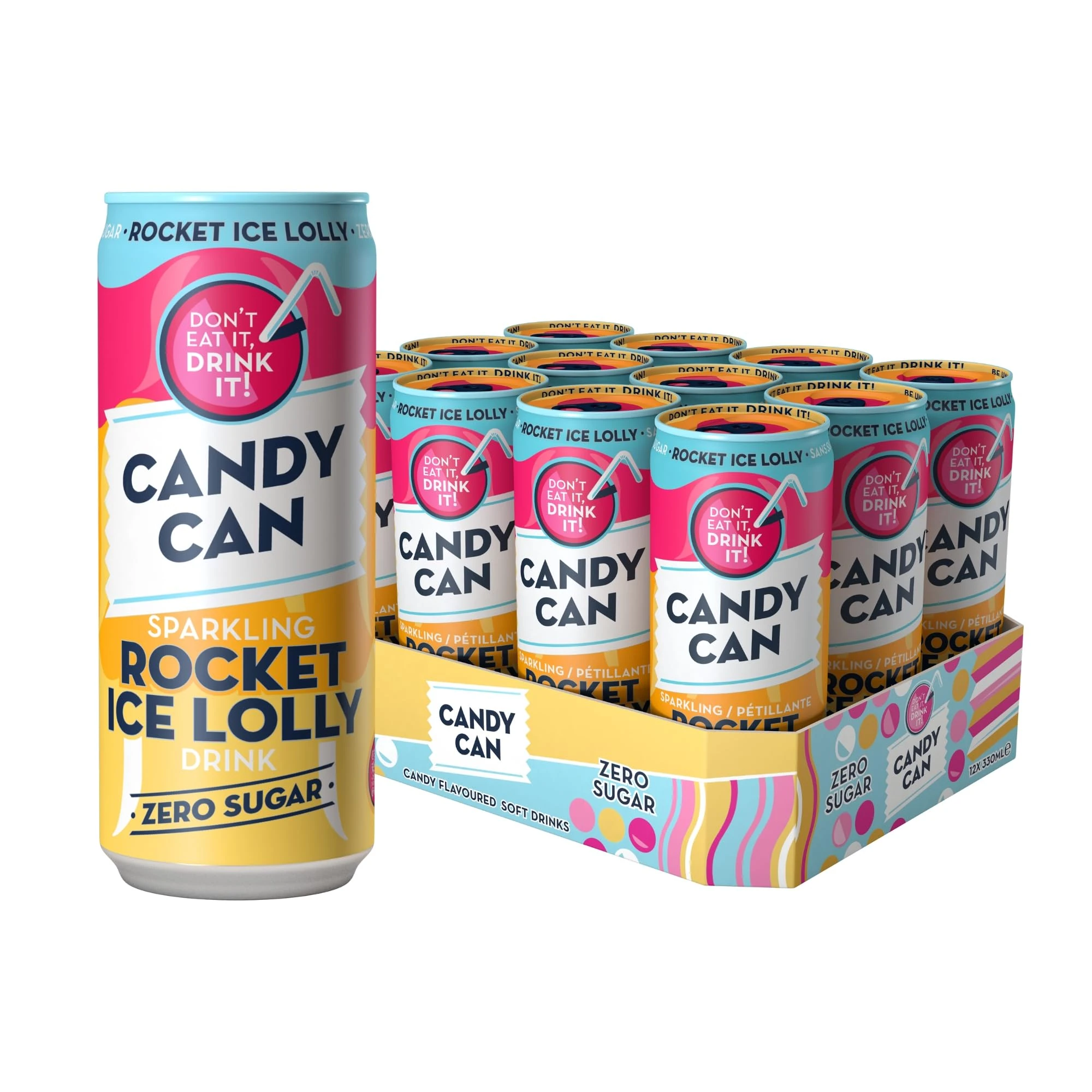 Candy Can, Rocket Ice Lolly, Fizzy Drink, Nostalgic American Soda Flavours, Sparkling Pop Cans (12 x 330ml)