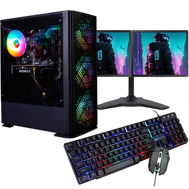 Veno Scorp ARGB Gaming PC i5, 240GB SSD, 500GB HDD, 8GB RAM, Dual 19” Monitors, Win 11, Wifi Vortex V4 (Renewed)