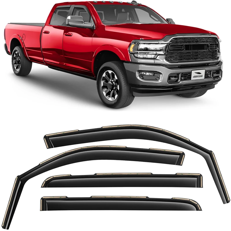 Voron Glass in-Channel Extra Durable Rain Guards for Trucks Dodge RAM 2500 3500 2019-2024 Crew Cab, Window Deflectors, Vent Window Visors, 4 Pieces - 220010v