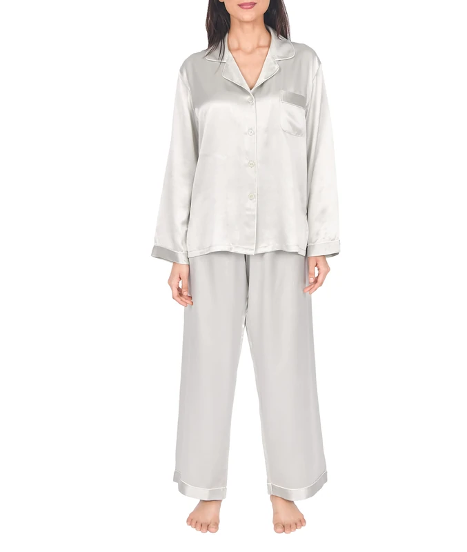 Sleepdown Women's 100% Silk Pyjama Set - Silvergrey Large