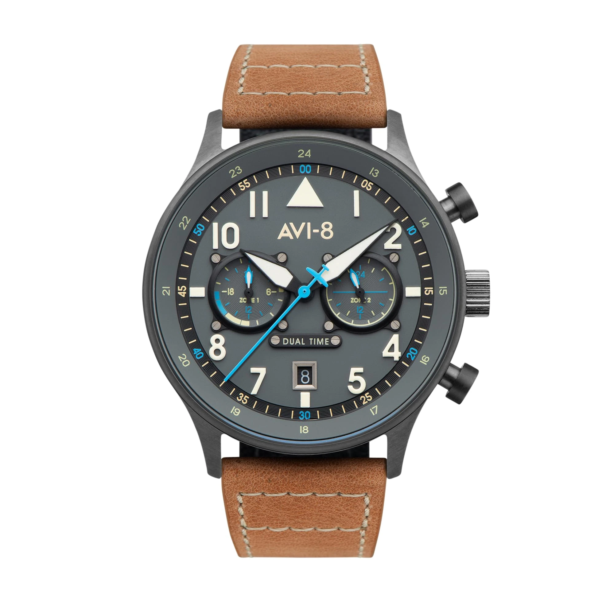 AVI-8 Mens 43.5mm Hawker Hurricane Carey Dual Time Orissa Japanese Quartz Pilot Watch with Leather Strap AV-4088-04