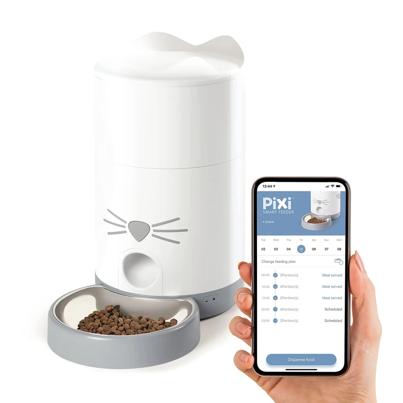 Catit PIXI Smart Automatic Dry Cat Food Feeder, Schedule and Portion Control Meals For Cats, White
