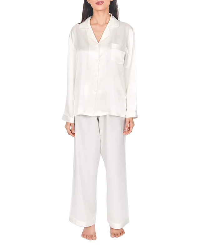 Sleepdown Women's Silk Pyjamas Ladies Ivywhite Medium Pajama Set, Ivory, M UK