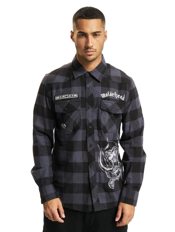 Brandit Motörhead Check Shirt Long Sle, color: black/grey, size: L