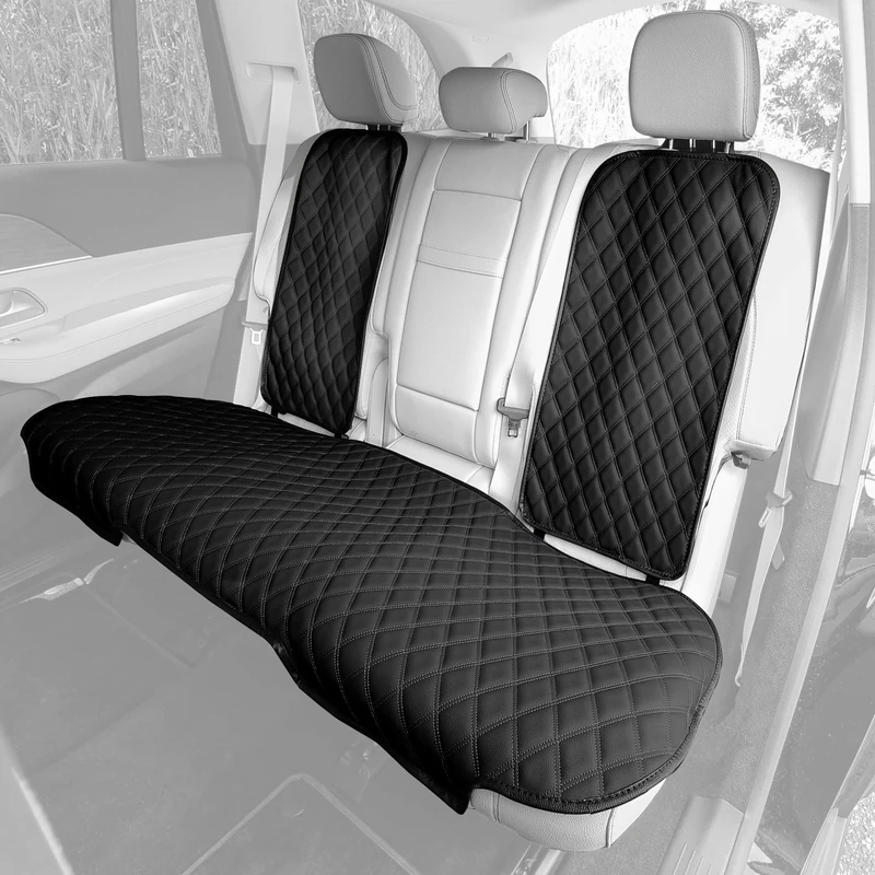 FH GROUP FH1028BLACK Universal Fit Faux Leather Rear Set Black Automotive Seat Protectors fits Most Cars, SUVs, Trucks, and Vans