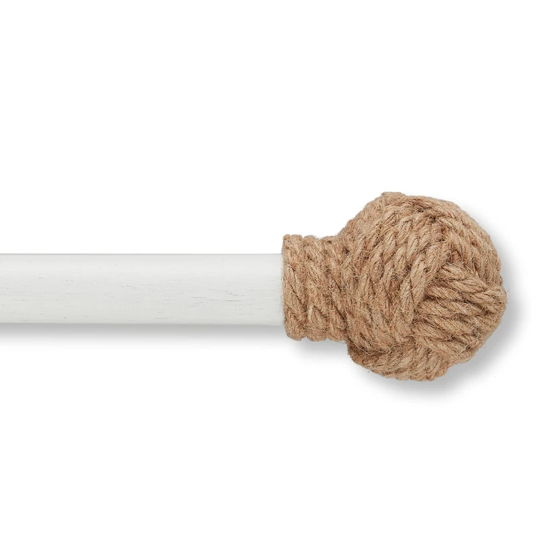 MODE Premium Collection Single Curtain Rod Set with Coastal Jute Finials - 36 to 72 in, White - Image 1