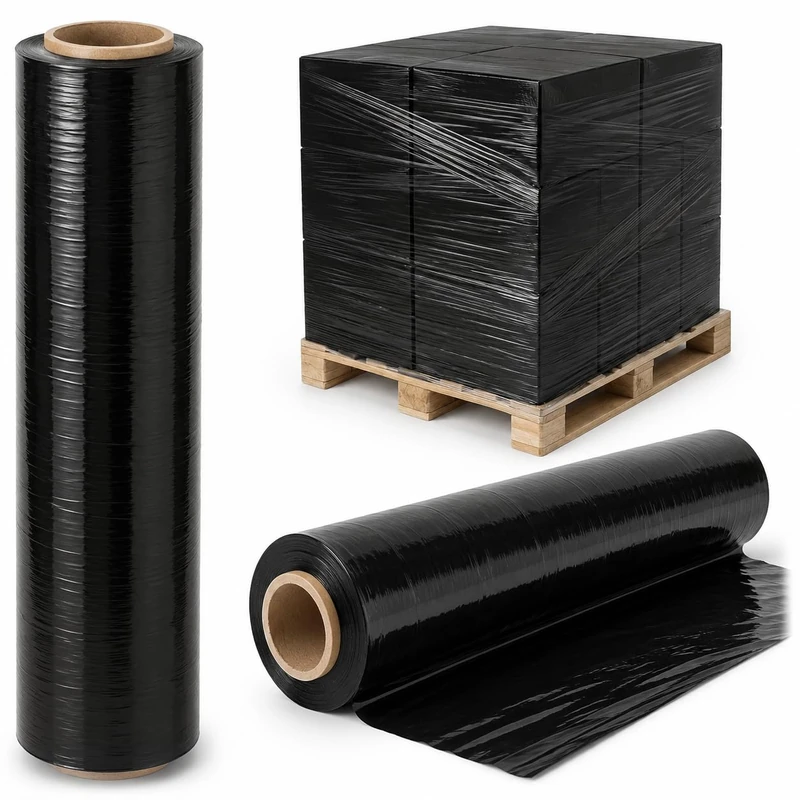 Merrimen Heavy Duty Pallet Stretch Shrink Wrap Roll, Strong & Secure Packaging Plastic Cling Film, Ideal for Packing, Moving Heavy Objects and Shifting Fragile Items (Black, 400mm x 150m)