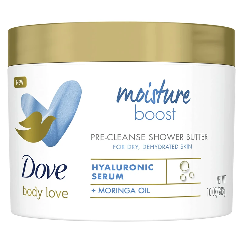 Dove Body Love Moisture Boost with hyaluronic acid serum and moringa oil Pre-Cleanse Shower Butter skin care for dry skin 283 g (Pack of 3)