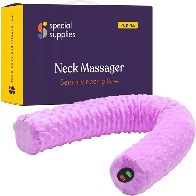 Special Supplies Sensory Vibrating Neck Pillow for Kids and Adults Plush Velvet Soft Cover with Textured Therapy Stimulation, Mind and Body Calming Relaxation-Pink - Image 1