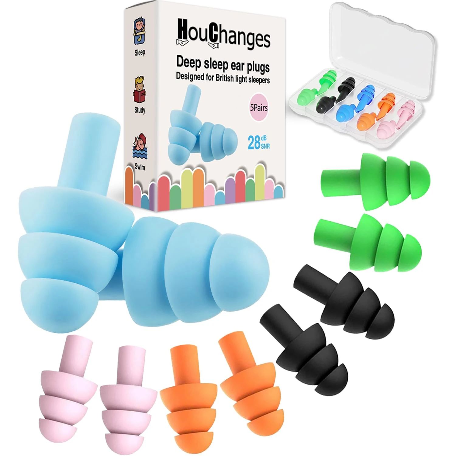 5Pairs Ear Plugs for Sleep Soft Silicone Ear Plugs for Sleeping Noise Cancelling Multicoloured