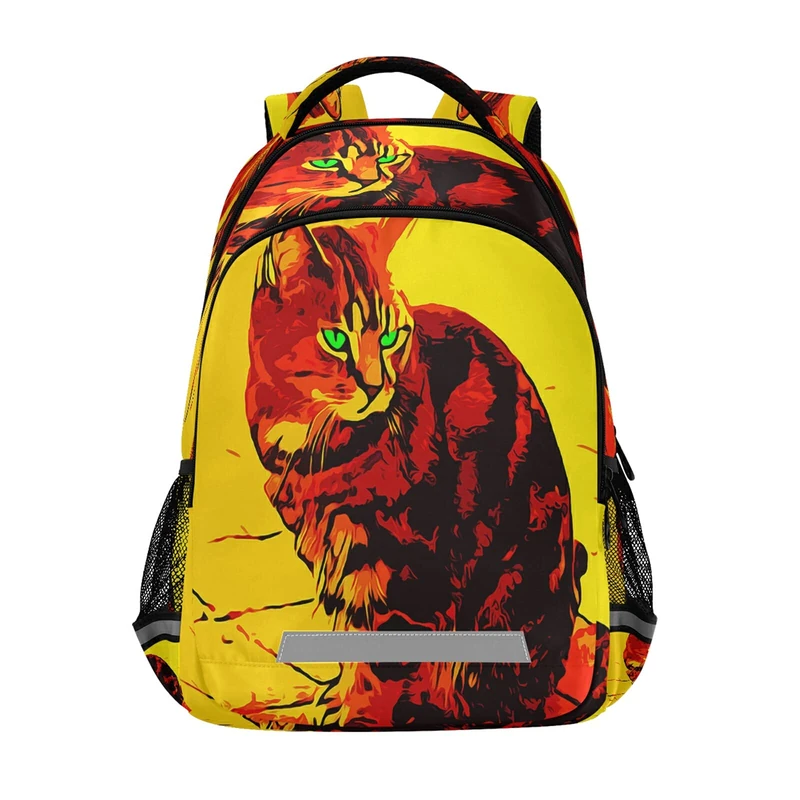 Canvas Polyester Puppy Rabbit and Butterflies Painted Oil Painting Backpack Casual Daypack Bag Travel College School Bookbag for Men Women Kids Kids, Red Fire Cat Art Picture 2, Large