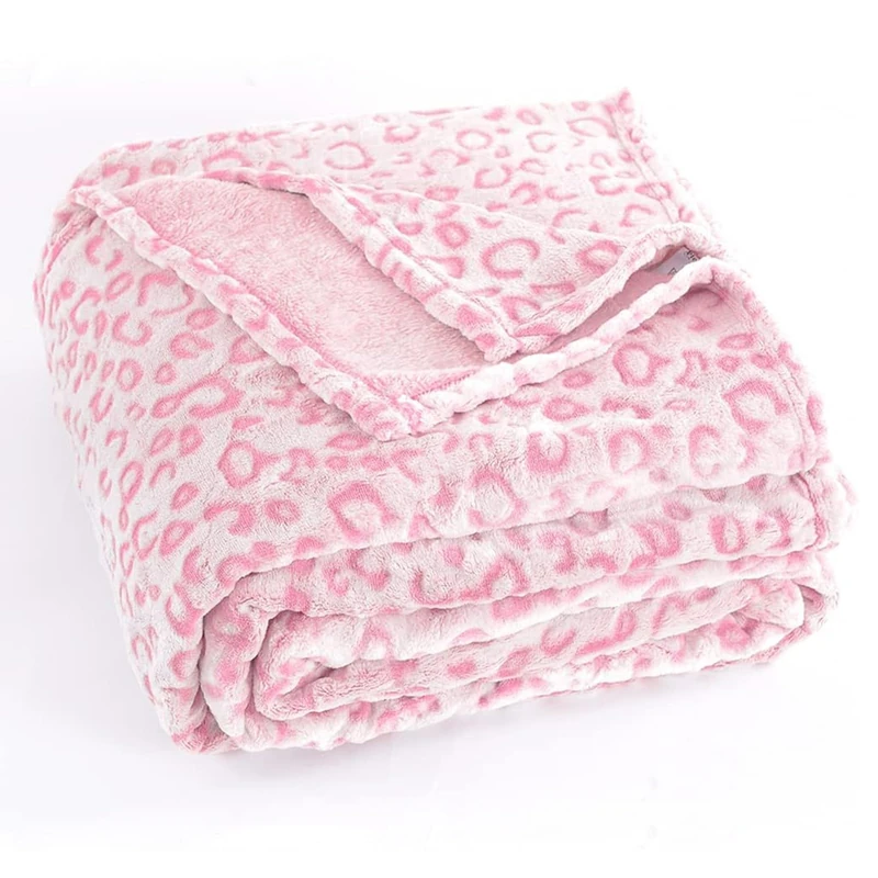 PLEASANT BOULEVARD | Leopard Throw Blanket Fleece, Premium Lightweight Cozy Warm Plush Microfiber Pink Blanket for Couch Sofa and Bed (Pink, Queen (90 x 90 inches))