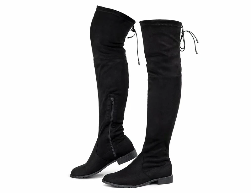 Greatonu Women's Over Knee High Boots Warm Winter Long Boot with Side Zipper Back Lace Fashion Thigh High Boots Black-0.98 UK 6