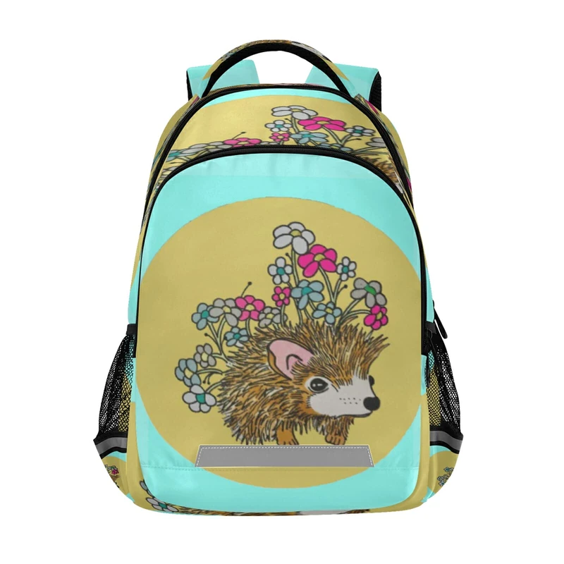 Canvas Polyester Floral Pattern Backpack Casual Daypack Bag Travel College School Bookbag for Men Women Kids Kids, Hedgehog 5, Large