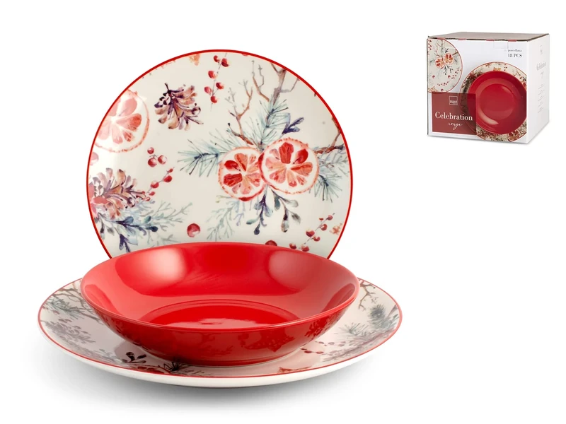 18-Piece Celebration Set in red Decorated Porcelain